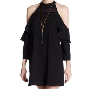 19 Cooper Ruffled Cold Shoulder Dress Size S Black